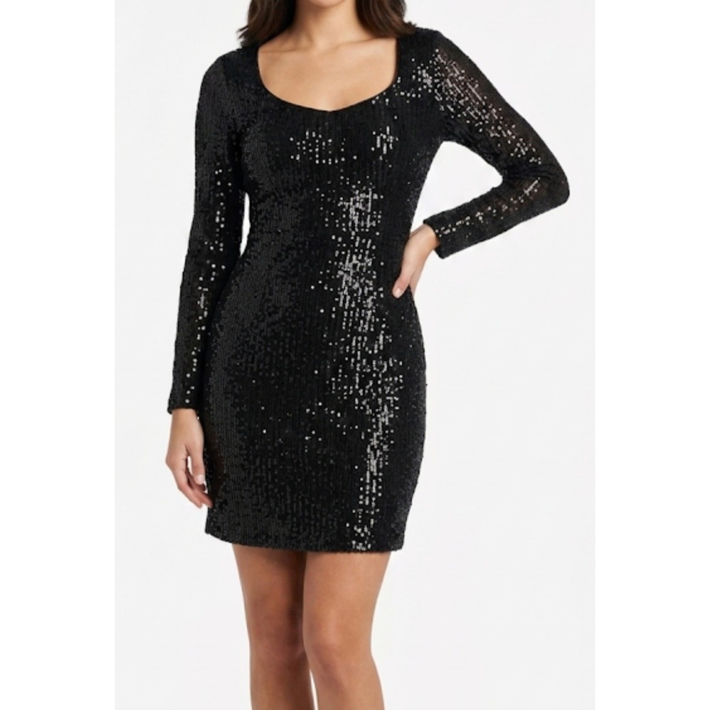 NANETTE LEPORE Long sleeve Solid Dress Black Sequin Dress. Size 14. NWT